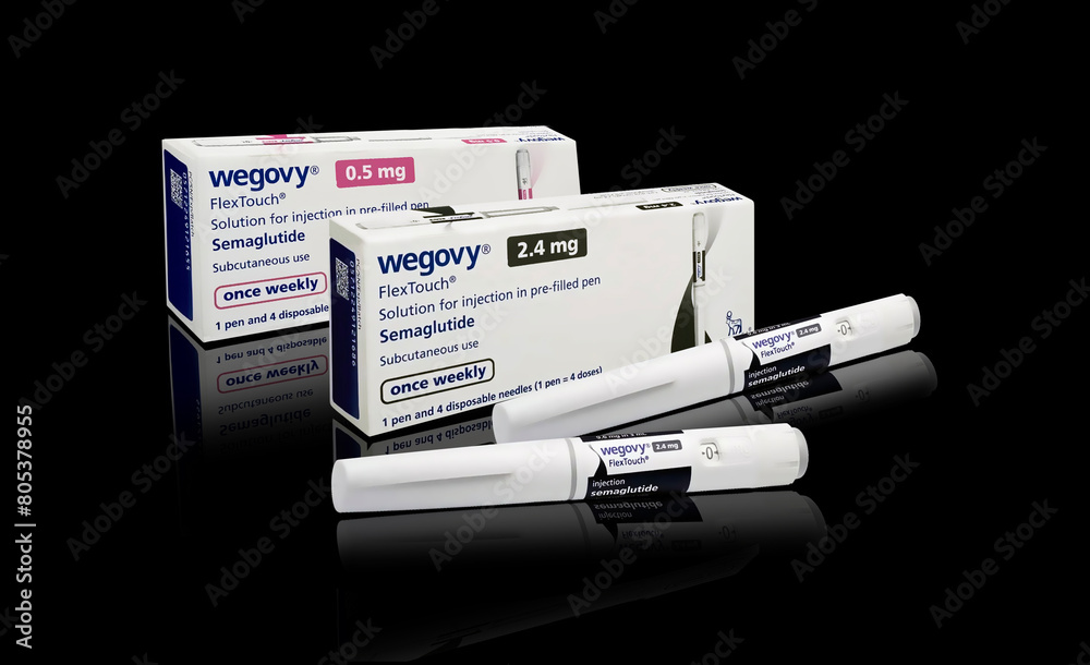 Packaging boxes of Wegovy semaglutide injectable medication with