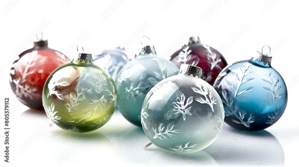 A collection of vibrant glass ornaments adorned with leaf patterns A collection of vibrant glass ornaments adorned with leaf patterns