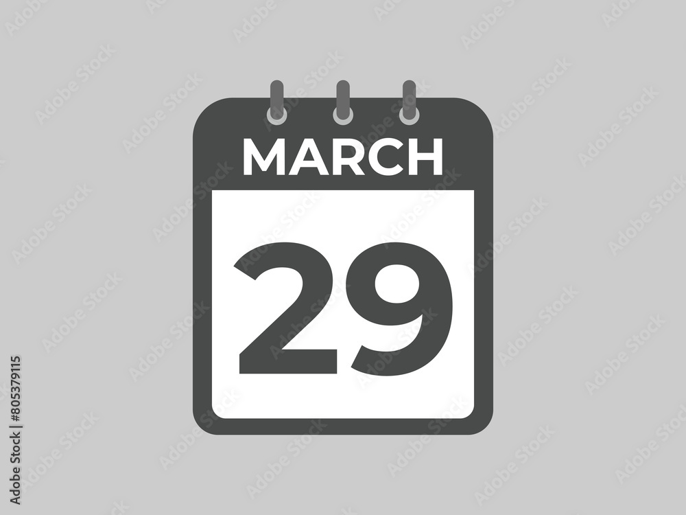 March 29 calendar reminder. 29 March daily calendar icon template. Calendar 29 March icon Design template. Vector illustration
