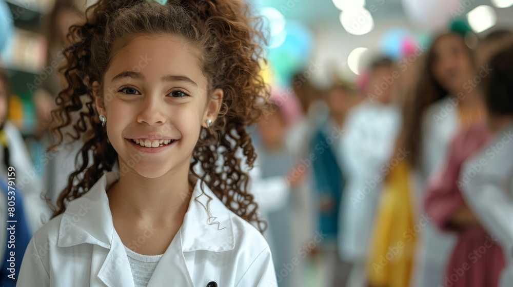 Students at school excitedly participate in a career-themed dress-up day, trying on costumes to envision themselves in various professions Students at school excitedly participate in a career-themed dress-up day, trying on costumes to envision themselves in various professions