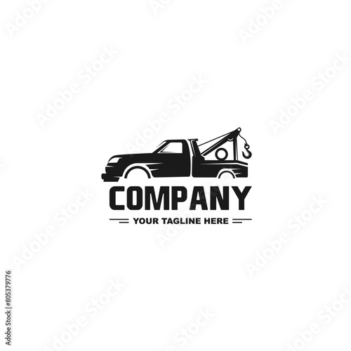 Illustration vector graphic of towing truck service logo design. Suitable for the automotive company, logo, illustration, animation, etc.