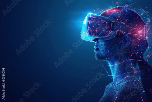 Man Experiencing Virtual Reality in a Holographic Environment photo