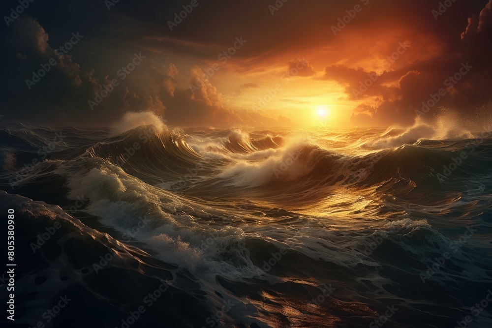 Misty Stormy sea morning. Summer travel nature. Generate Ai Misty Stormy sea morning. Summer travel nature. Generate Ai