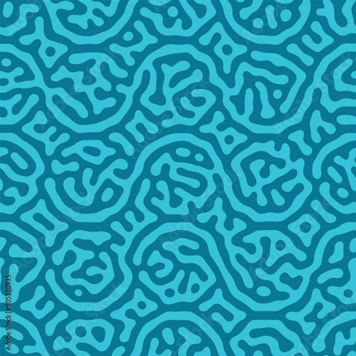 Psychedelic Motif Soothing Blue Seamless Pattern Vector Abstract Background. Modern Textile Design Repetitive Bizarre Acid Trip Graphical Abstraction. Liquid Intricate Wavy Structure Endless Ornament