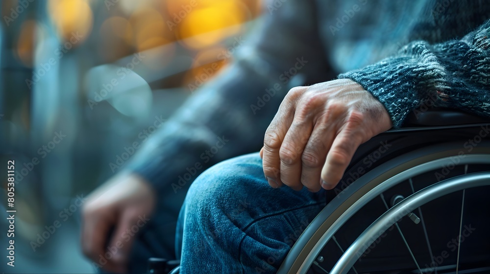 Obraz premium Determined Man in Wheelchair Navigating City Streets with Resilience and Independence