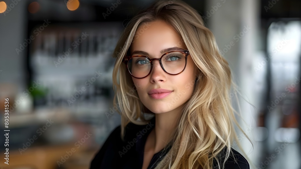 Closeup portrait of confident young blonde businesswoman wearing glasses indoors. Concept Closeup Portrait, Confident Businesswoman, Young Blonde, Glasses, Indoor Shot Closeup portrait of confident young blonde businesswoman wearing glasses indoors. Concept Closeup Portrait, Confident Businesswoman, Young Blonde, Glasses, Indoor Shot