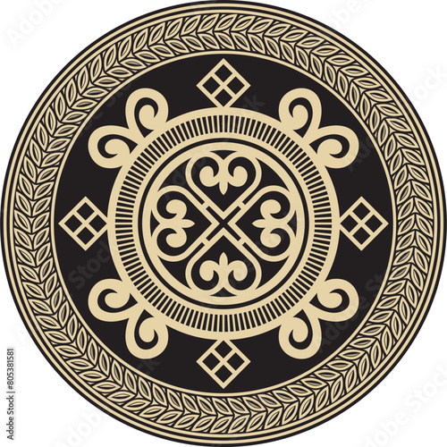 Vector gold and black round Yakut ornament. Endless circle, border, frame of the northern peoples of the Far East.