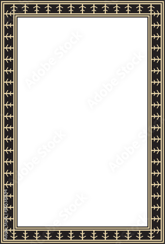 Vector golden and black square Yakut ornament. An endless rectangular border, a frame of the northern peoples of the Far East.