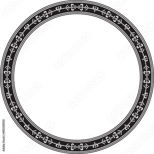 Vector monochrome black round Yakut ornament. Endless circle, border, frame of the northern peoples of the Far East.