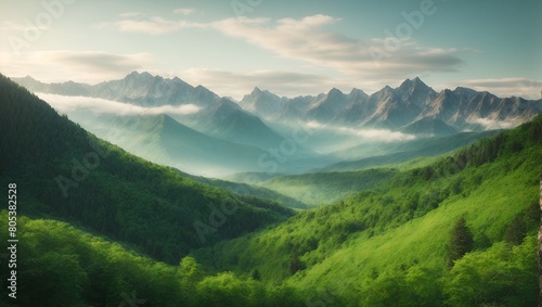Landscape of nature green forest mountain. Vector illustration © Nature Creative