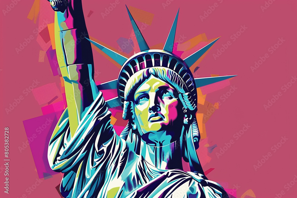 Colorful Pop Art Style Illustration of the Statue of Liberty