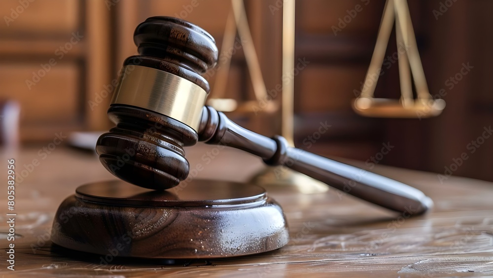 Symbolizing Justice in the Courtroom: Closeup of Gavel on Judge's Desk. Concept Law and Order, Legal Profession, Courtroom Etiquette, Symbolic Objects Symbolizing Justice in the Courtroom: Closeup of Gavel on Judge's Desk. Concept Law and Order, Legal Profession, Courtroom Etiquette, Symbolic Objects