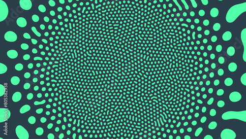 Psychedelic Art Radial Liquid Structure Vector Turquoise Black Abstract Background. Acid Trip Hallucination Effect Weird Bizarre Pattern From Drops Wide Wallpaper. Mesmerizing Trippy Art Illustration