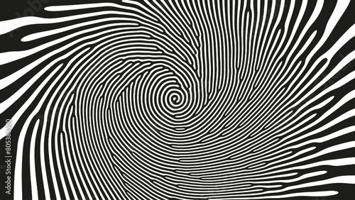 Mesmerizing Spiral Psychedelic Art Vector Hypnotic Pattern Contrast Black White Colours Eye Catching Abstract Background. Vortex Radial Structure Acid Trip Hallucination Effect Crazy Illustration