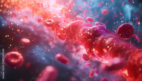 A 3D animation of a bloodstream, with medications being delivered to targeted areas photo