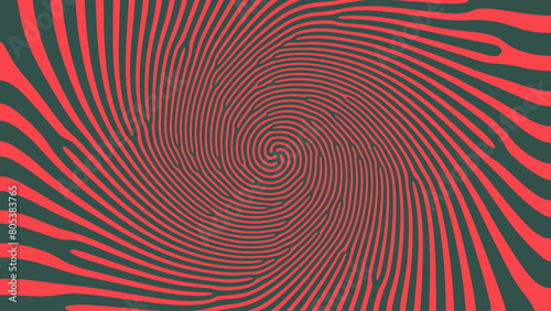 Mesmerizing Spiral Psychedelic Art Vector Hypnotic Pattern Red Green Abstract Background. Vortex Radial Structure Acid Trip Hallucination Effect Bizarre Abstraction. Optic Illusion Crazy Illustration