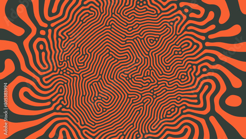 Psychedelic Acid Trip Vector Unusual Creative Black Orange Colors Abstract Background. Radial Crazy Structure Bizarre Abstraction Wide Wallpaper. Mushroom Hallucination Effect Trippy Art Illustration