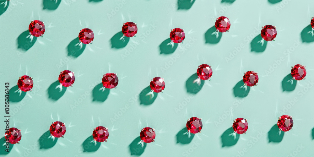 Vibrant Red Diamond Pattern on Green Surface with Sunlight Reflection Shadows, Abstract Background Texture Concept