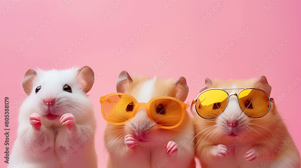 Three Cute Guinea Pigs Sporting Stylish Sunglasses Three Cute Guinea Pigs Sporting Stylish Sunglasses
