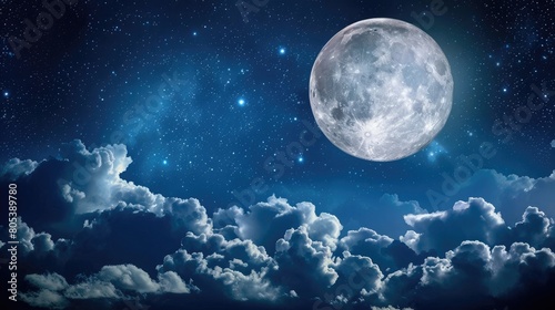 Captivating full moon illuminating clouds and stars in night sky  sky with moon and clouds