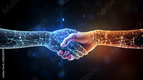 3d rendered illustration of a human hand,A hand made of digital data shaking a human hand #805389915
