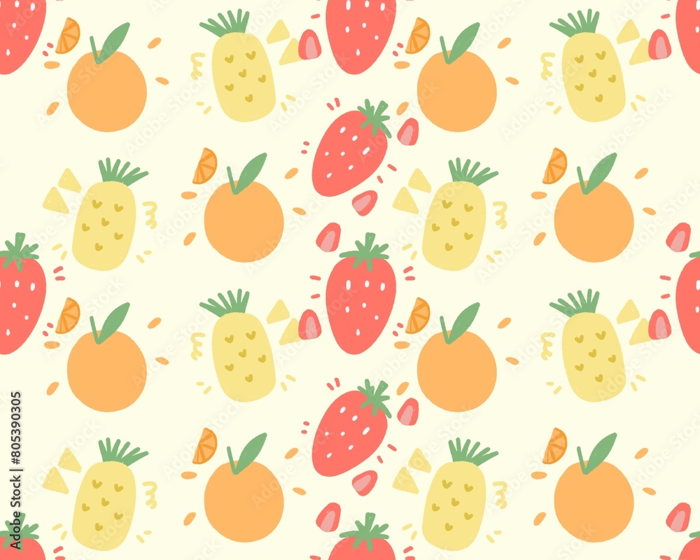seamless pattern with strawberry, orange, pineapple seamless pattern with strawberry, orange, pineapple