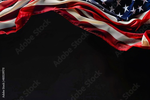 An american flag is shown on a black background. photo
