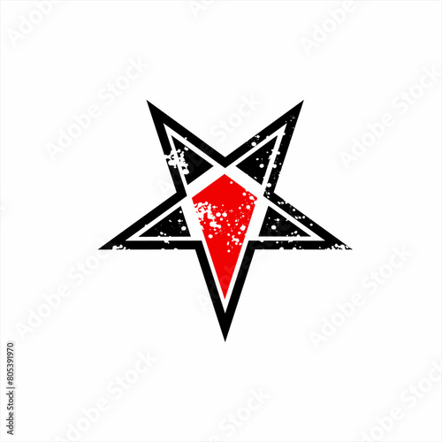 Grunge style pentagram star vector logo design.