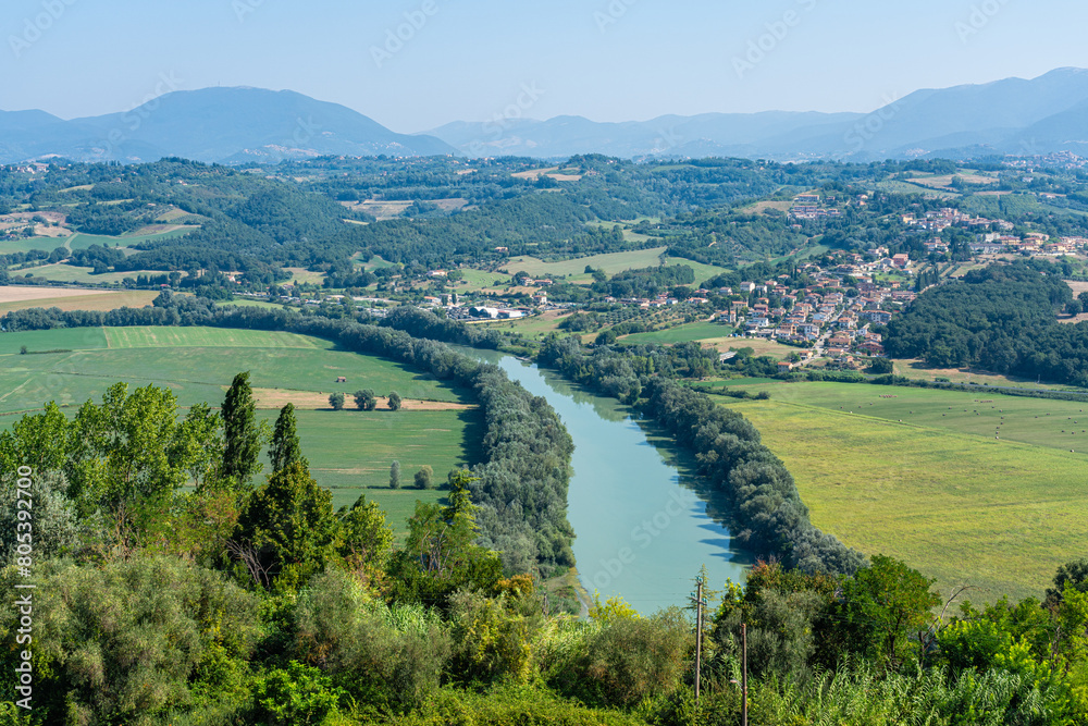 Obraz premium Panoramic view of the Tiber river from the village of Filacciano, in the Province of Rome, Lazio, Italy.