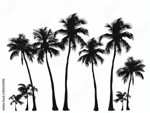 A beautiful silhouette of a row of palm trees against the sky, showcasing the beauty of Arecales in a natural landscape art piece © Valerii Dekhtiarenko
