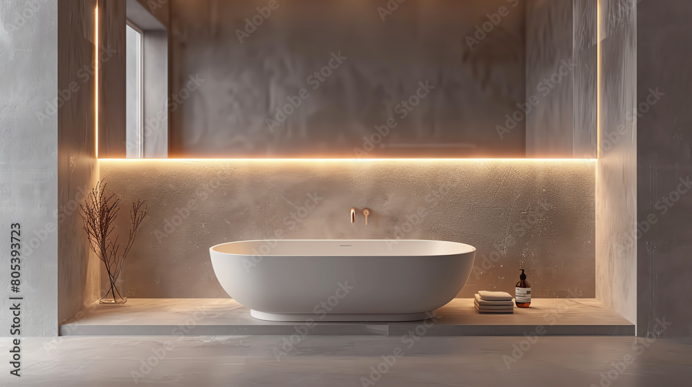A bathroom with a large bathtub, a mirror, and a plant A bathroom with a large bathtub, a mirror, and a plant