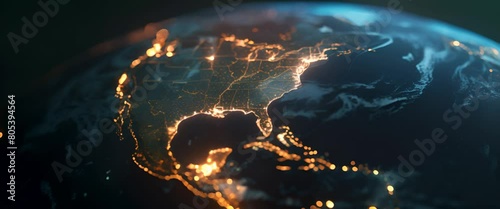 Digital globe projection, America-centric, illustrating the global impact of American digital media, photo