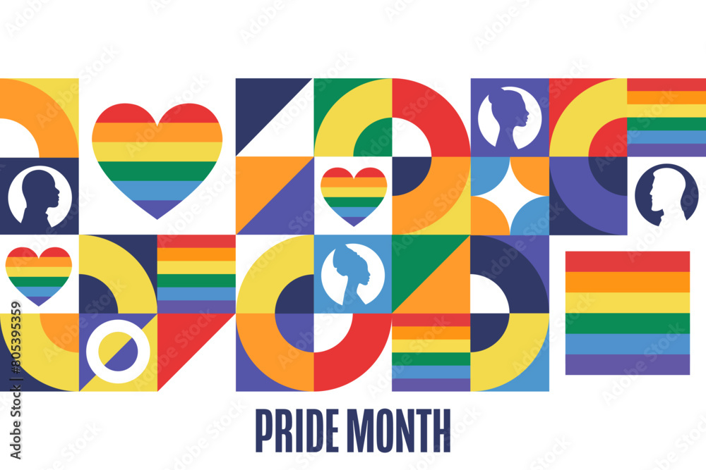 Happy Pride Month. LGBT. June. Holiday concept. Template for background, banner, card, poster with text inscription. Vector EPS10 illustration.