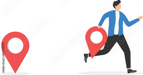 Businessman put pin point on route map to achieve success and goal, concept of achieve a goal and success

