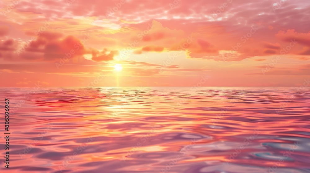 Fototapeta premium A sunset over the sea, featuring warm orange and pink hues reflecting off the water.