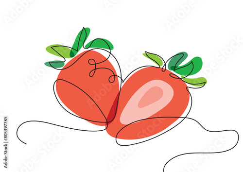 Two strawberries in minimalism in one line clipart in vector	