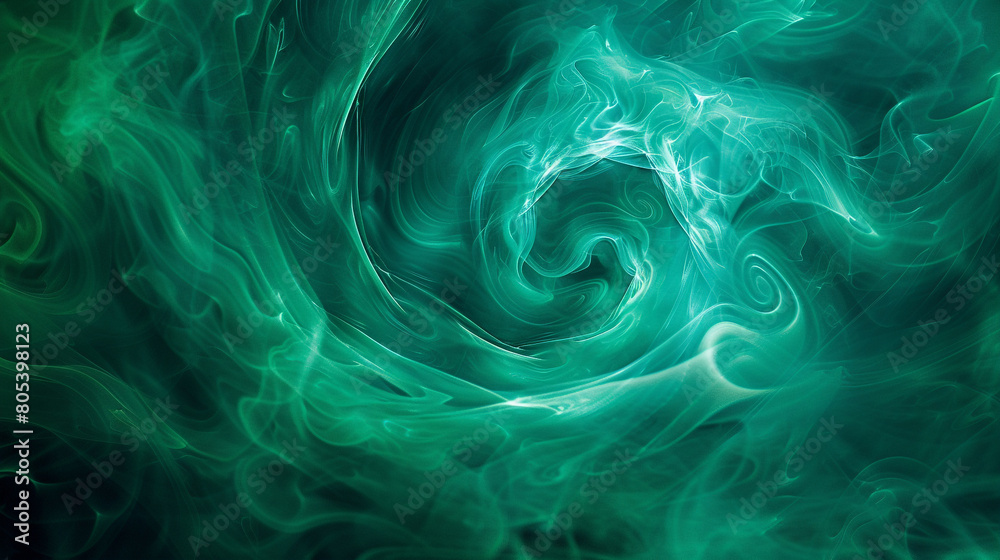 A dramatic swirl of smoke in deep emerald green, with a neon light texture that mimics the luminous quality of a gemstone. A dramatic swirl of smoke in deep emerald green, with a neon light texture that mimics the luminous quality of a gemstone.