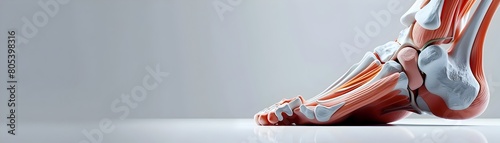 3D of Human Foot Anatomy Showing Bones and Muscles with Minimalist Background and Copy Space photo
