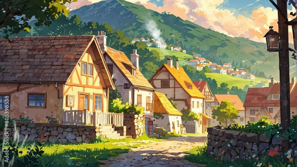 village in the mountains sunlit village in the mountains sunlit
