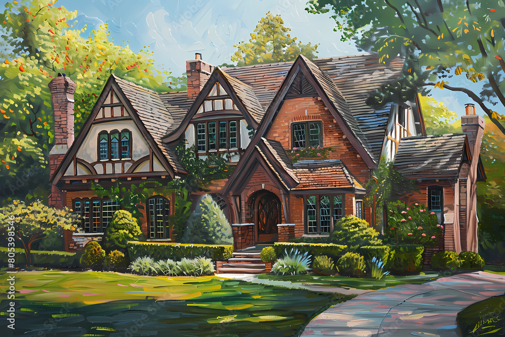 tudor-style-house-oil-painting-originated-in-england-in-the-16th