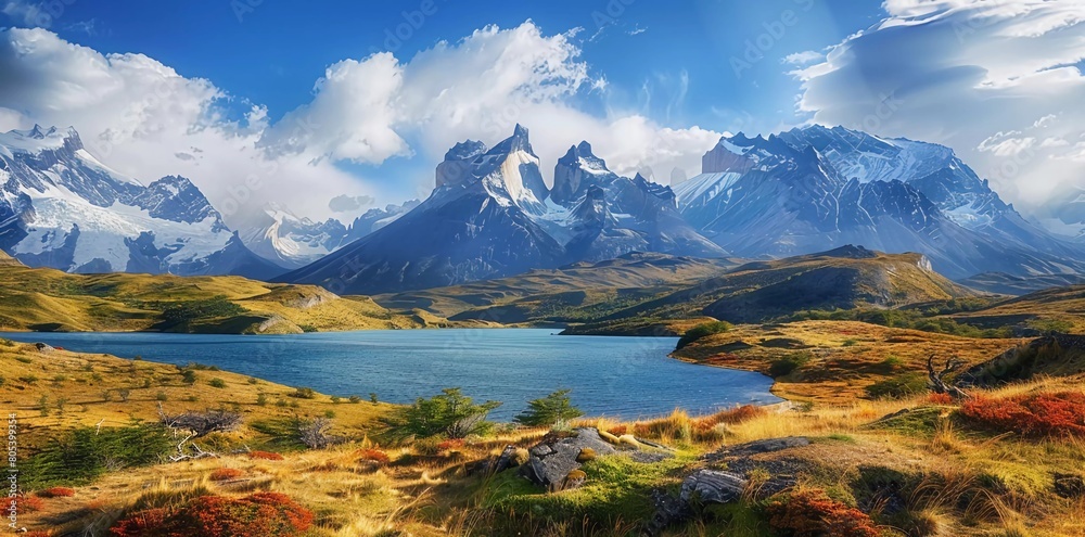 This photo shows the beauty of the natural scenery on the American continent, with stunning views such as towering mountains