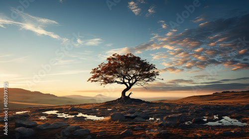 A Lone Tree Standing Resiliently In An Open Field Landscape Background