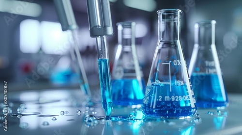 Glass Laboratory Equipment and Chemical Tests in a Science Lab Room