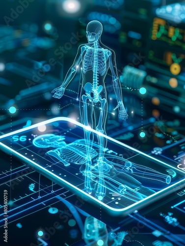 Concept electronic medical technology on tablet Digital healthcare body system analysis and networking on a holographic interface science and innovation medical technology and netw photo