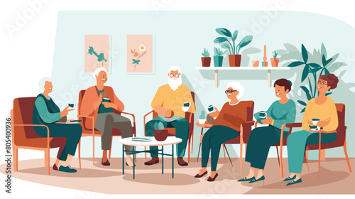 Senior aged people living in nursing home. Caregive