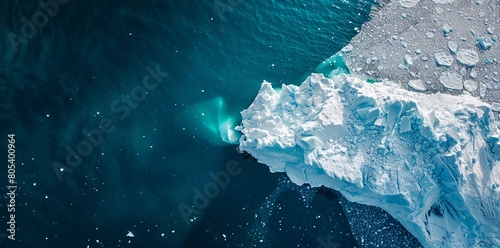 Icebergs and ice from a glacier in the arctic natural landscape in Ilulissat, Greenland. Aerial drone photo of an iceberg on the Ilulissat iceberg. photo