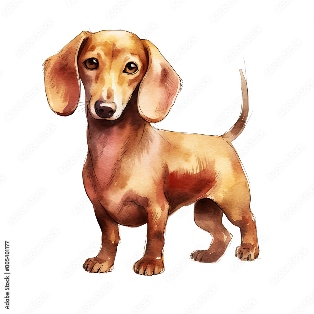 AI-Generated Watercolor German Dachshund Clip Art Illustration. Isolated elements on a white background.