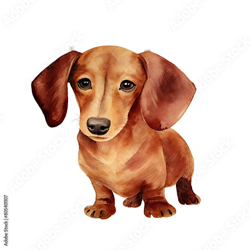 AI-Generated Watercolor German Dachshund Clip Art Illustration. Isolated elements on a white background.