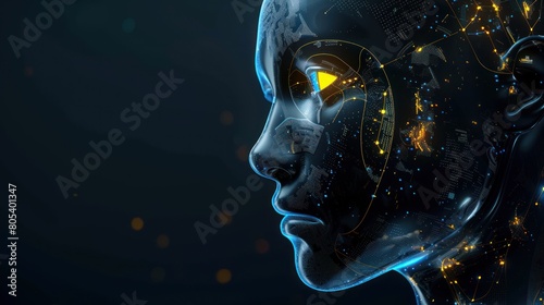 Humanoid head with abstract glowing neural connections. artificial intelligence concept