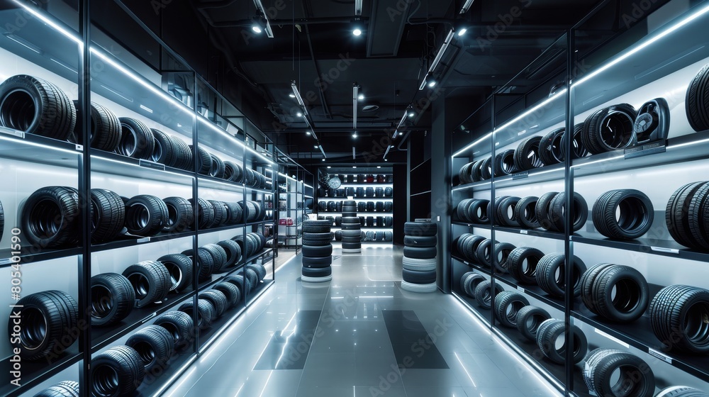 A new tire shop that is neatly arranged A new tire shop that is neatly arranged